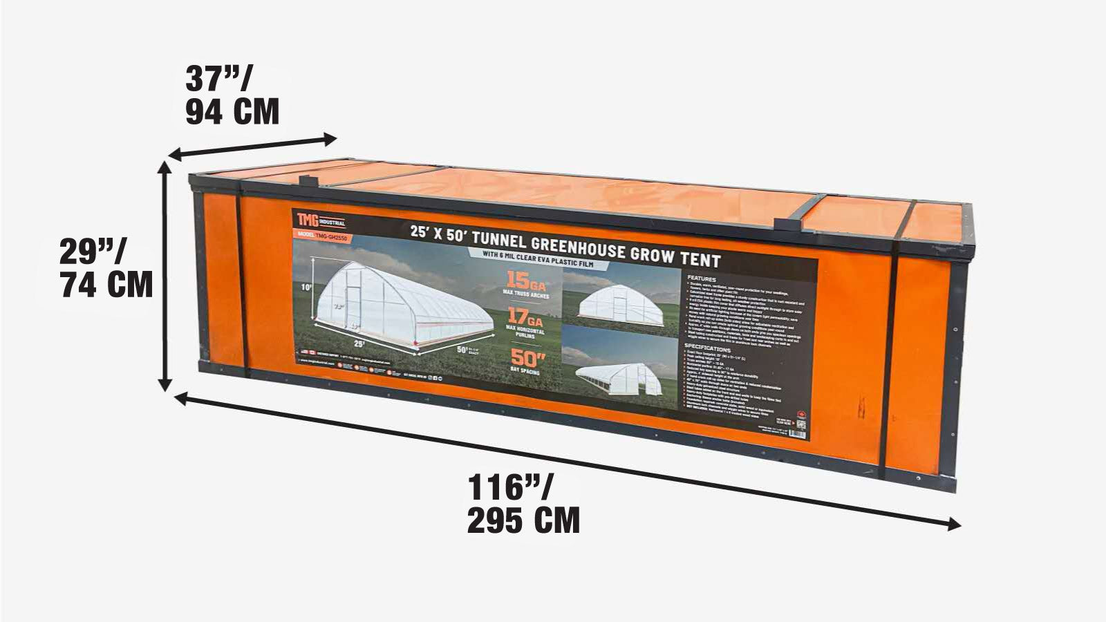 7.6 x 16 m Tunnel Greenhouse Grow Tent w/6 Mil Clear EVA Film, Roll-Up Sides, TMG-GH2550-shipping-info-image