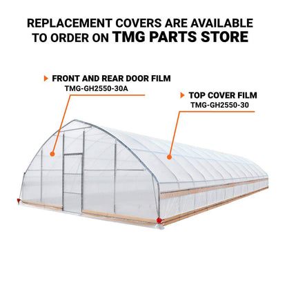 TMG Industrial 25’ x 50’ Tunnel Greenhouse Grow Tent w/6 Mil Clear EVA Plastic Film, Cold Frame, Hand Crank Roll-Up Sides, Peak Ceiling Roof, TMG-GH2550