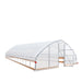 Angled view showing open doorway and interior supports of tunnel greenhouse grow tent