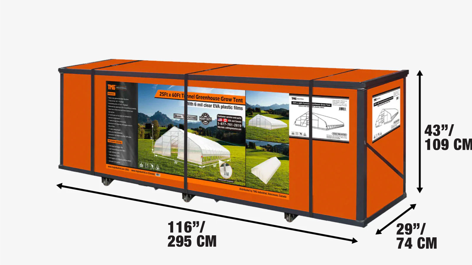 7.6 x 18 m Tunnel Greenhouse Grow Tent w/6 Mil Clear EVA Film, Roll-Up Sides, TMG-GH2560-shipping-info-image