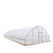 Low-angle perspective of end entry and side frame of Tunnel Greenhouse Grow Tent