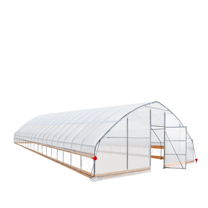 Rear three-quarter view showing open double doors and frame of Tunnel Greenhouse Grow Tent