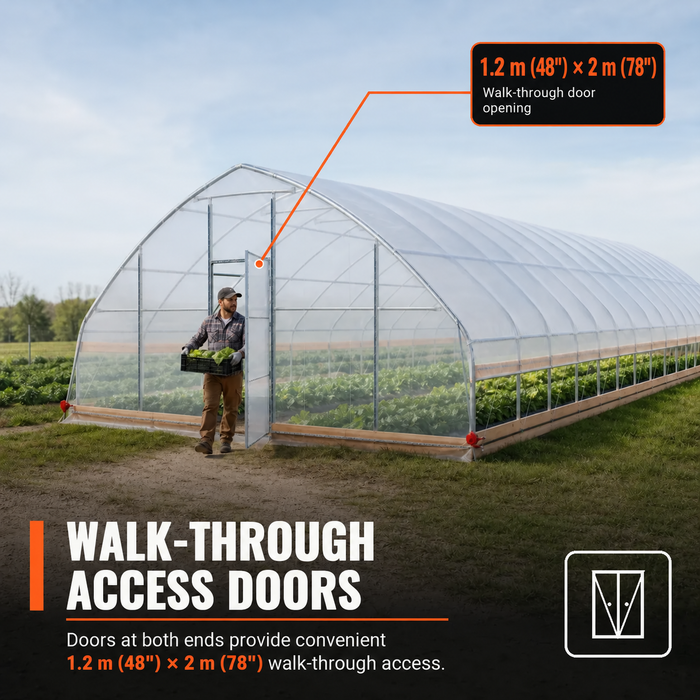 7.6 x 25 m Tunnel Greenhouse Grow Tent w/6 Mil Clear EVA Plastic Film, Cold Frame, Hand Crank Roll-Up Sides, Peak Ceiling Roof, TMG-GH2580-V2 (Previously GH2580)