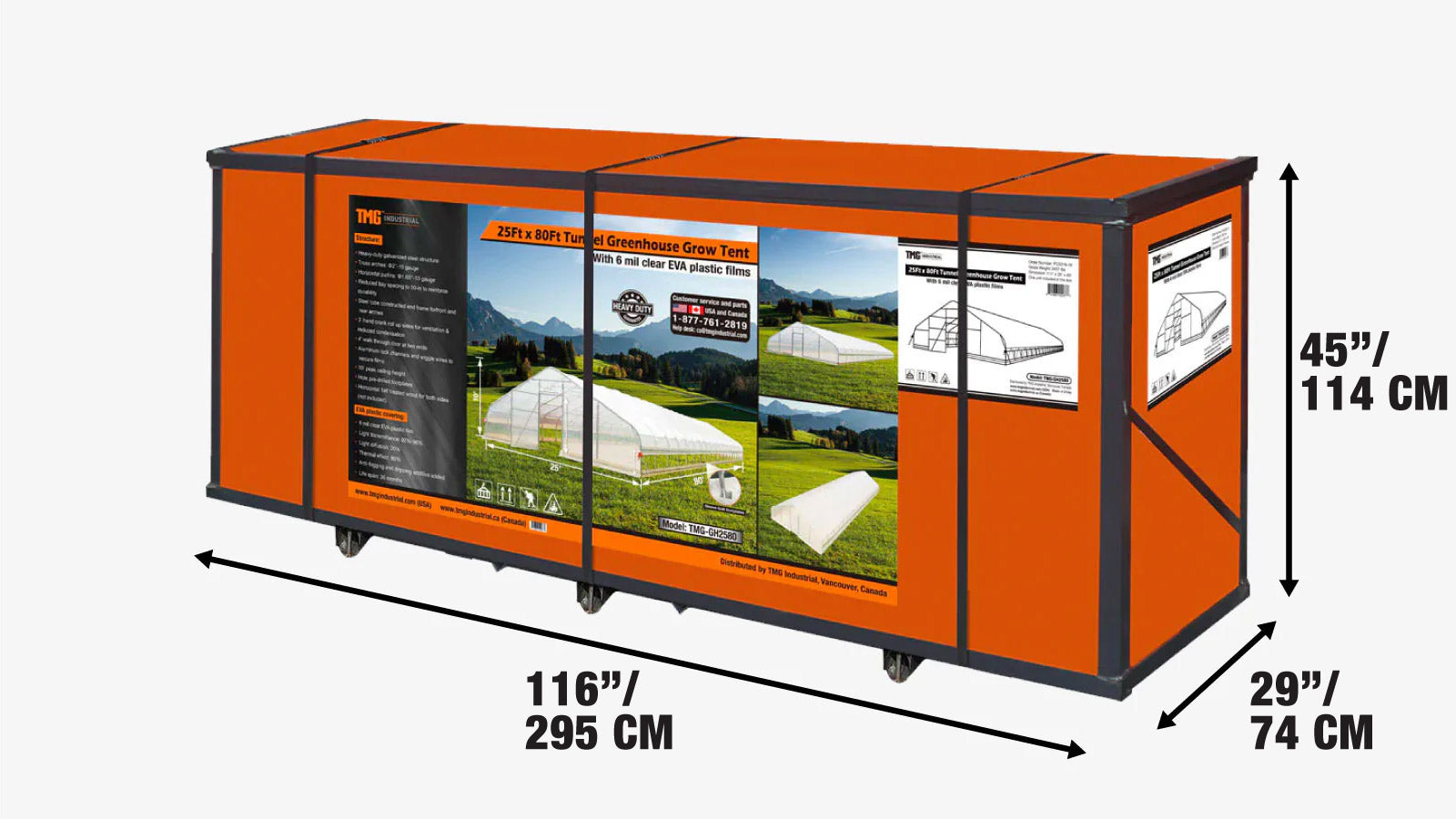 7.6 x 25 m Tunnel Greenhouse Grow Tent w/6 Mil Clear EVA Film, Roll-Up Sides, TMG-GH2580-shipping-info-image