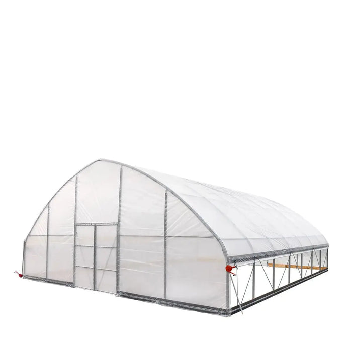 TMG-GH3030-V2 30' x 30' commercial tunnel greenhouse with 6 mil clear EVA poly cover and roll-up sides, view 2.
