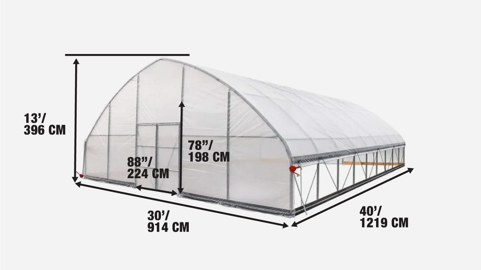 9 x 12 m Commercial Tunnel Greenhouse with 6 Mil Clear EVA Film, Roll-Up Sides, TMG-GH3040-specifications-image