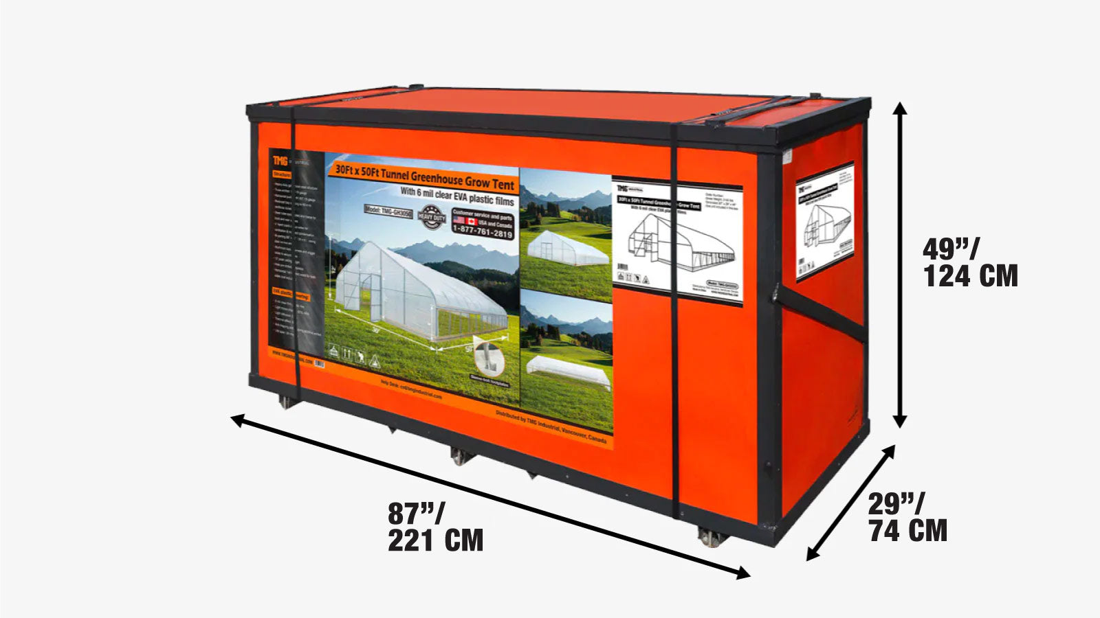 9 x 16 m Commercial Tunnel Greenhouse with 6 Mil Clear EVA Film, Roll-Up Sides, TMG-GH3050-shipping-info-image