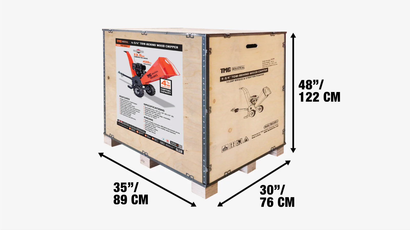 120 mm (4-3/4”) Wood Chipper with 13.5 HP Briggs & Stratton Gas Engine, 2” Hitch Tow-Behind, TMG-GWC5-shipping-info-image