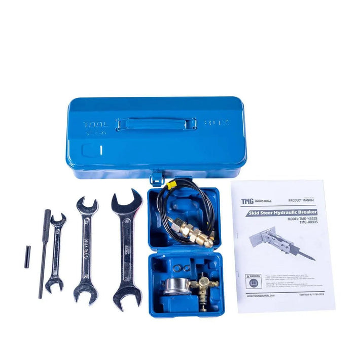 TMG Industrial 30-70 HP Skid Steer Hydraulic Breaker, 2” Moil Point Chisel, 350 J Impact Energy, Universal Mount, TMG-HB53S