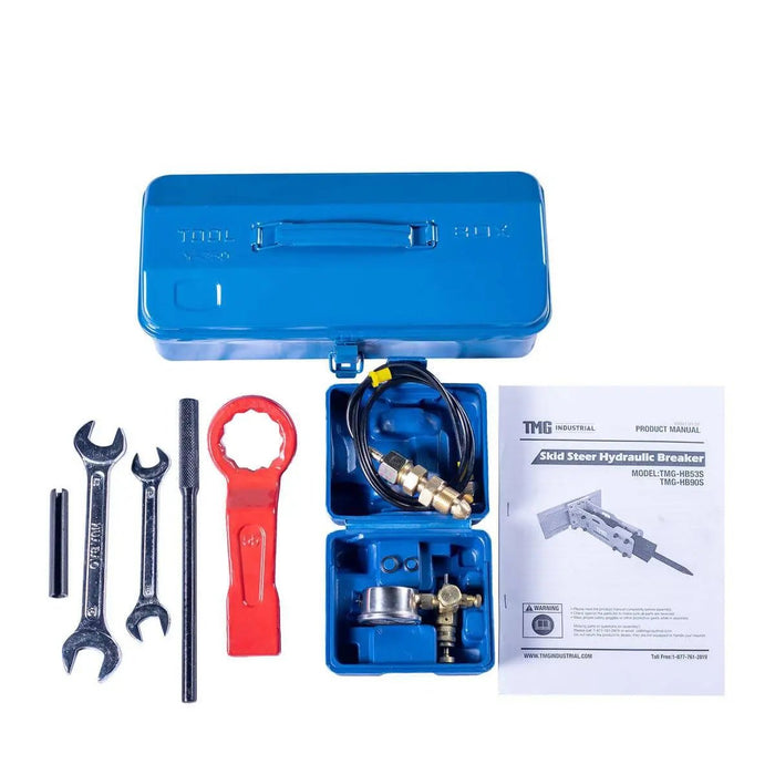 TMG Industrial 45-100 HP Skid Steer Hydraulic Breaker, 3” Moil Point Chisel, 785 J Impact Energy, Universal Mount, TMG-HB90S