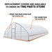 Annotated diagram pointing to top and door film replacements for tunnel greenhouse grow tent