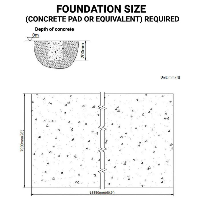 Foundation diagram showing concrete pad layout required for tunnel greenhouse grow tent