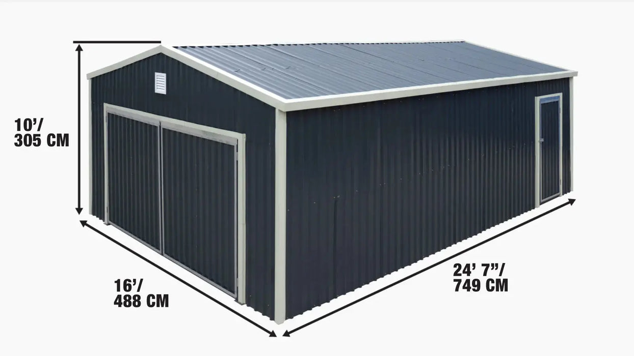 5 x 7.5 m Metal Garage Shed with Double Front & Side Doors, 3.0 m Peak Height, TMG-MS1624