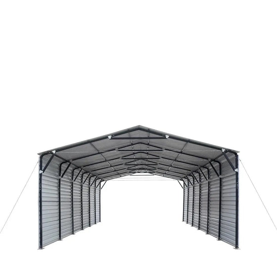 TMG Industrial 20’ x 30’ Metal Shed Carport, 10’ Enclosed Sidewalls, 600 Sq-Ft, 27 GA Corrugated Panels, TMG-MSC2030F