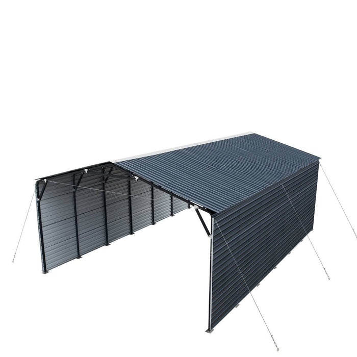 TMG Industrial 20’ x 30’ Metal Shed Carport, 10’ Enclosed Sidewalls, 600 Sq-Ft, 27 GA Corrugated Panels, TMG-MSC2030F