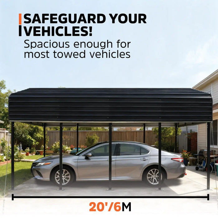 3.6 x 6 m Metal Shed Carport with 2.4 m Open Sidewalls, 2.9 m Peak Height, TMG-MSC1220