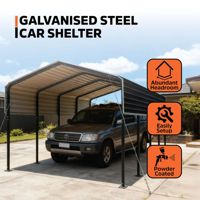 3.6 x 6 m Metal Shed Carport with 2.4 m Open Sidewalls, 2.9 m Peak Height, TMG-MSC1220