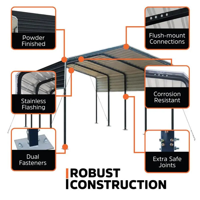 3.6 x 6 m Metal Shed Carport with 2.4 m Open Sidewalls, 2.9 m Peak Height, TMG-MSC1220