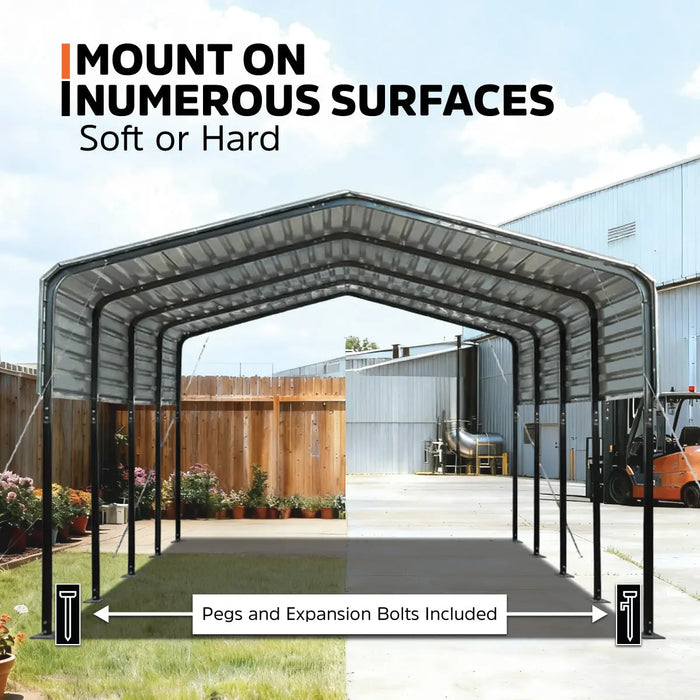 3.6 x 6 m Metal Shed Carport with 2.4 m Open Sidewalls, 2.9 m Peak Height, TMG-MSC1220