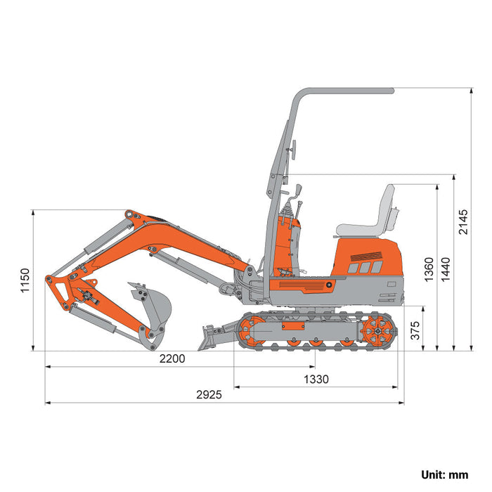 1000 kg Mini Compact Excavator, 420cc/14 HP Gas Engine, 350 mm Bucket Width, 1254 kg Digging Force, TMG-MVE07 TMG Industrial CA