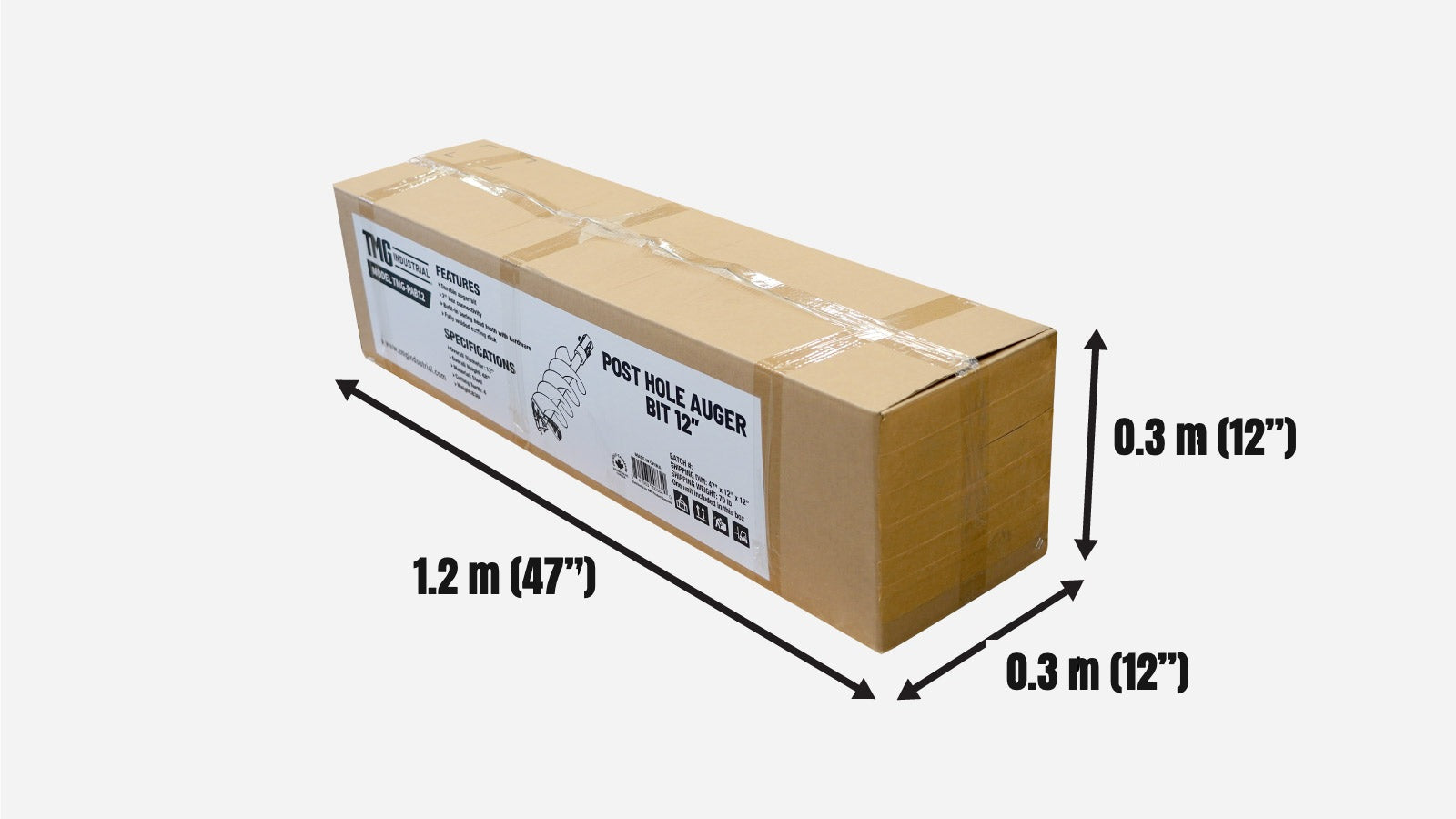 305 mm (12″) Post Hole Auger Bit, 1220 mm (48″) Height, TMG-PAB12-shipping-info-image