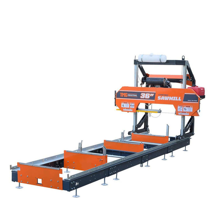 TMG Industrial 36” Portable Sawmill, 21 HP Honda V-Twin Engine, 13’ Log Length, 4-Post Carriage with Saw Head Anti-tip Self-locking, TMG-PSM36
