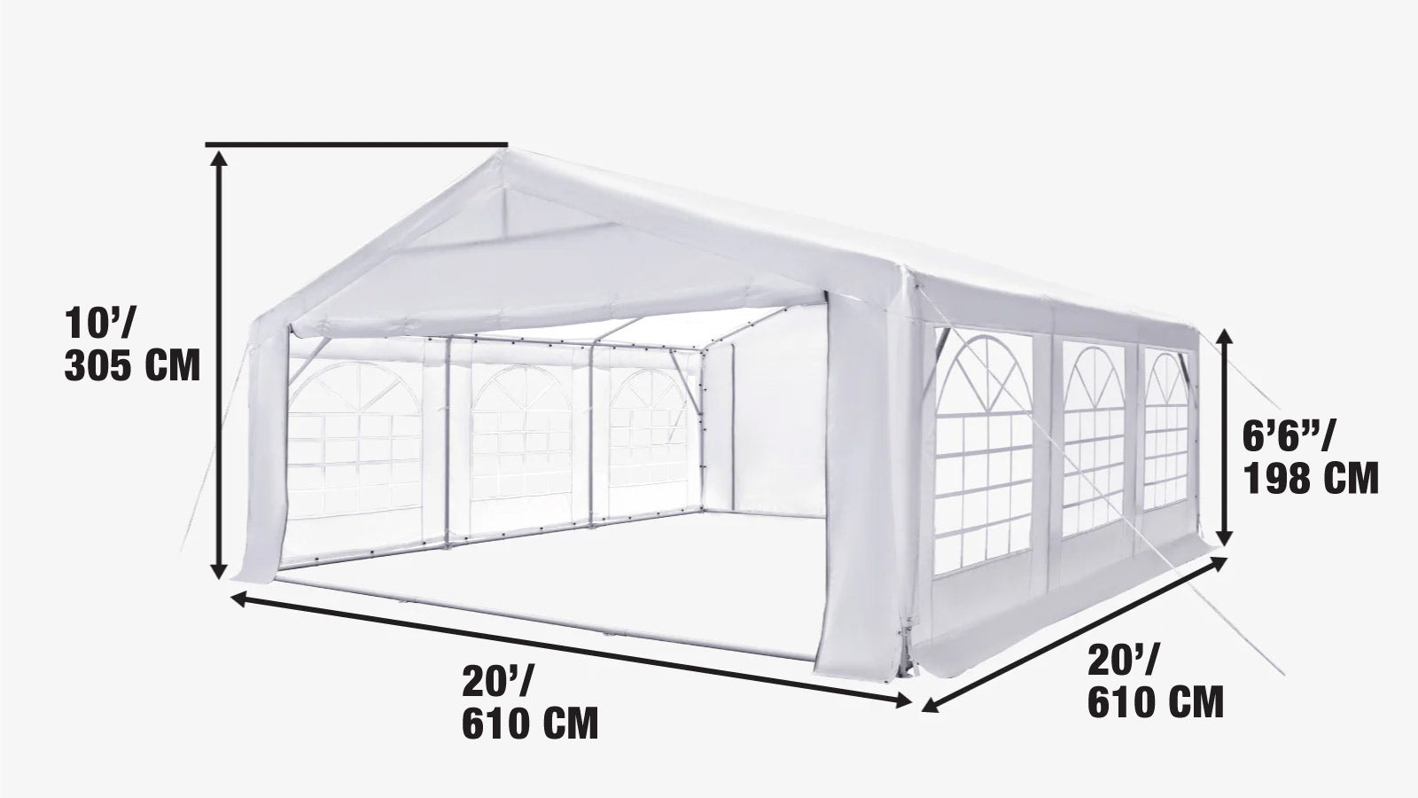 6 x 6 m Heavy-Duty Outdoor Party Tent with Removable Sidewalls and Roll-up Doors, PE Tarpaulin, TMG-PT2020F-specifications-image