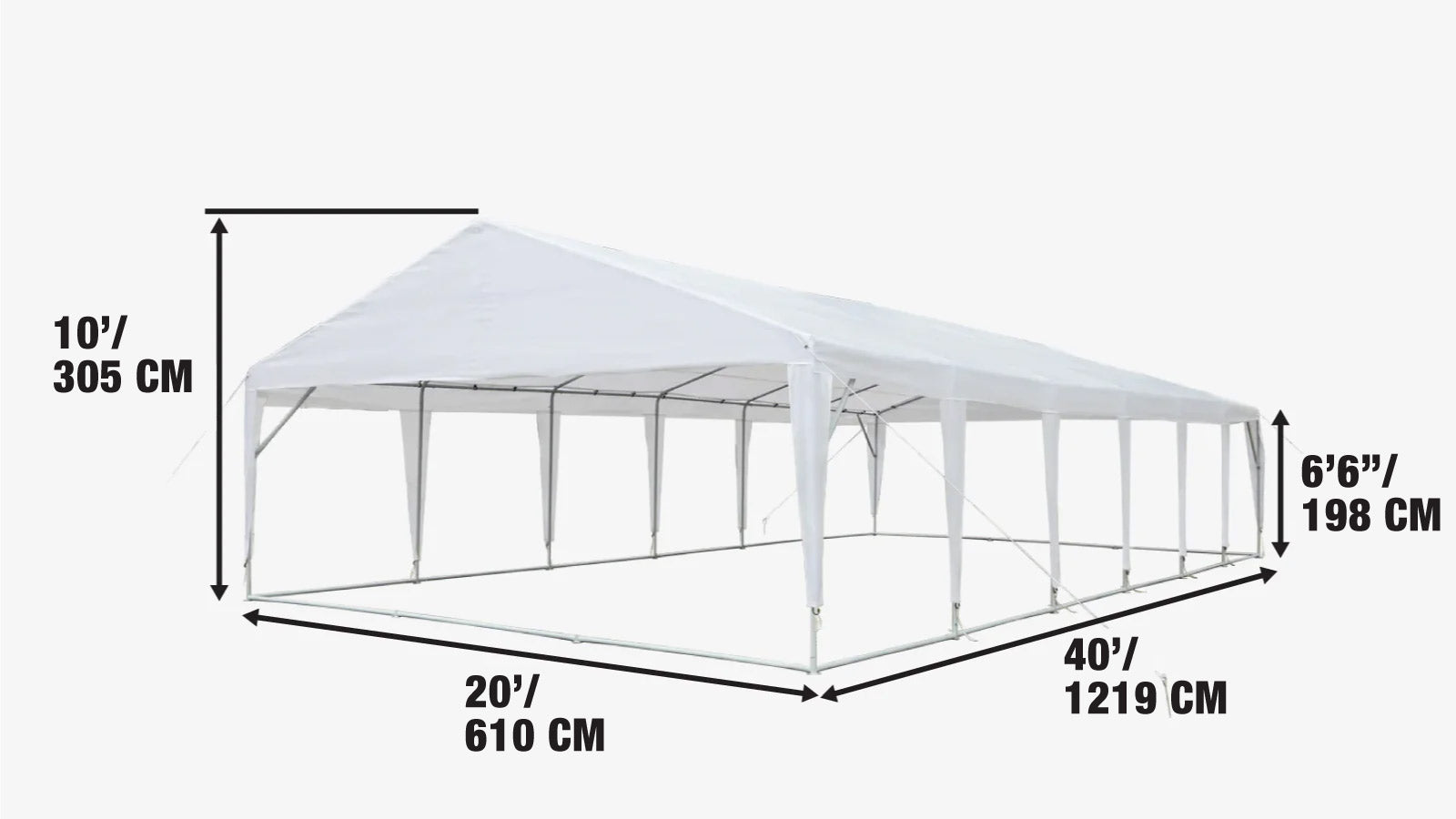 6 x 12 m Heavy-Duty Outdoor Party Tent with PE Tarpaulin Fabric, 2.0m Overhead Height, TMG-PT2040A-specifications-image