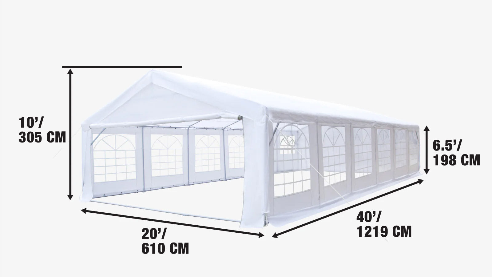 6 x 12 m Heavy-Duty Outdoor Party Tent with Removable Sidewalls and Roll-up Doors, PE Tarpaulin, TMG-PT2040F-specifications-image