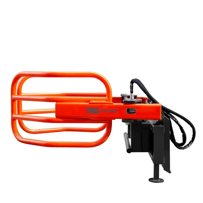 TMG Industrial 72” Skid Steer Hydraulic Round Bale Gripper/Squeeze, 2500 lb Capacity, 35” Depth, Dual Kickstands, Tubular Arms, Universal Quick-Mount, TMG-SBG72