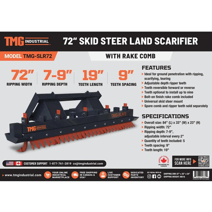 Racing Forward Rake 1830mm land ripper, skid steer, scarifier, dethatcher, reversible and ...