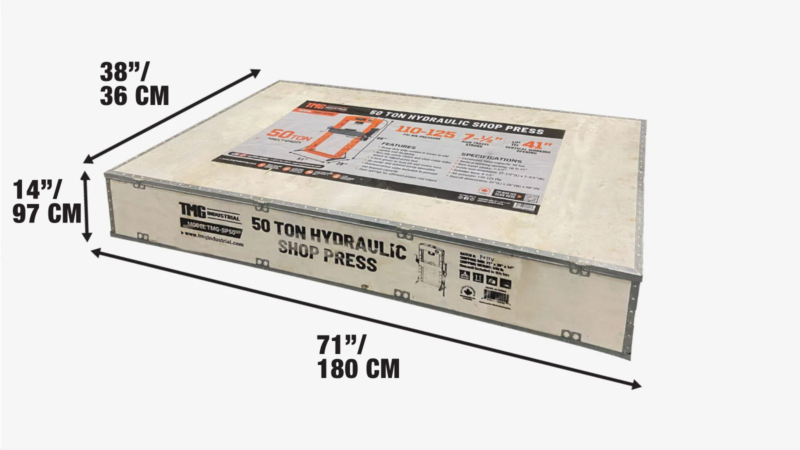 50 Ton Hydraulic Shop Press, Air & Manual Dual Operation, TMG-SP50-shipping-info-image