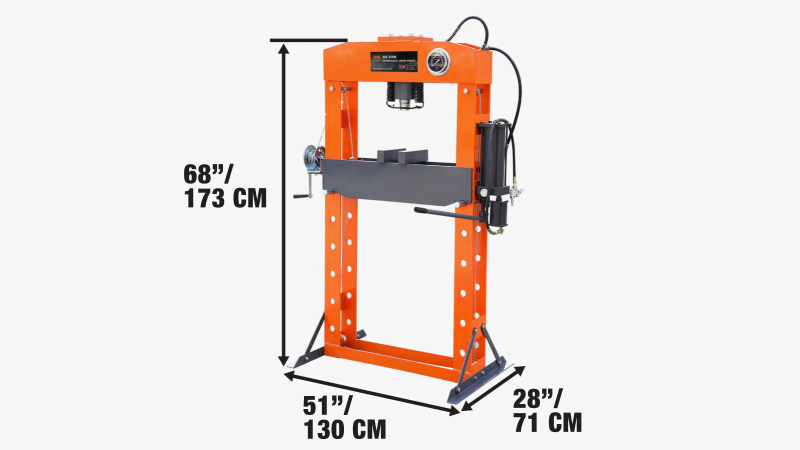 50 Ton Hydraulic Shop Press, Air & Manual Dual Operation, TMG-SP50-specifications-image