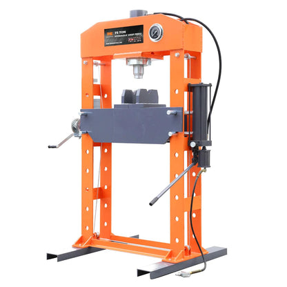 TMG Industrial 75 Ton Capacity Hydraulic Shop Press, Heavy Duty Pressing, Fully Welded H-Frame, Air & Manual Dual Operation, TMG-SP75