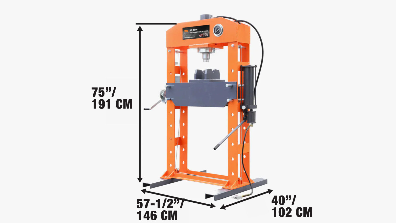 75 Ton Hydraulic Shop Press, Air & Manual Dual Operation, TMG-SP75-specifications-image