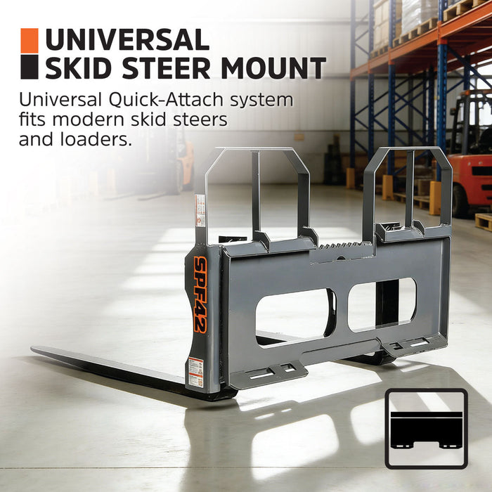 1,067 mm Pallet Fork for Skid Steer, Heavy Duty Class II Forks, 1,905 kg Capacity and Wide Guard, TMG-SPF42