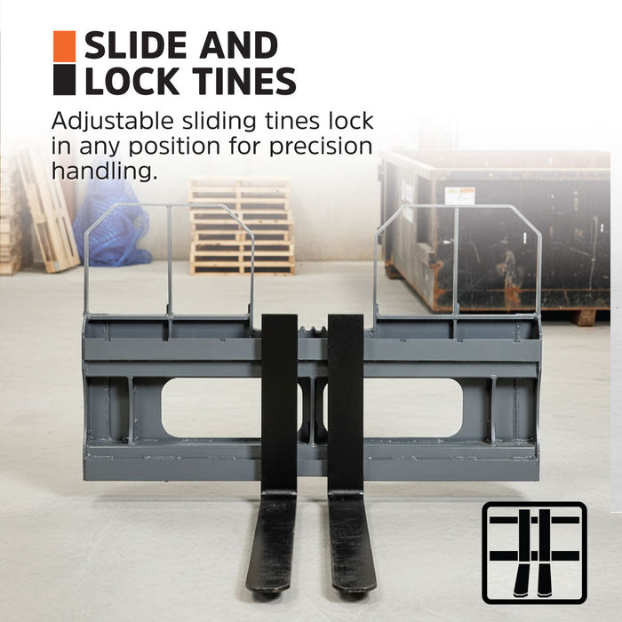 1,067 mm Pallet Fork for Skid Steer, Heavy Duty Class II Forks, 1,905 kg Capacity and Wide Guard, TMG-SPF42