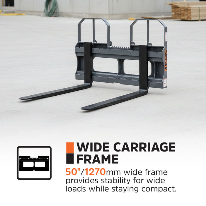 1,067 mm Pallet Fork for Skid Steer, Heavy Duty Class II Forks, 1,905 kg Capacity and Wide Guard, TMG-SPF42