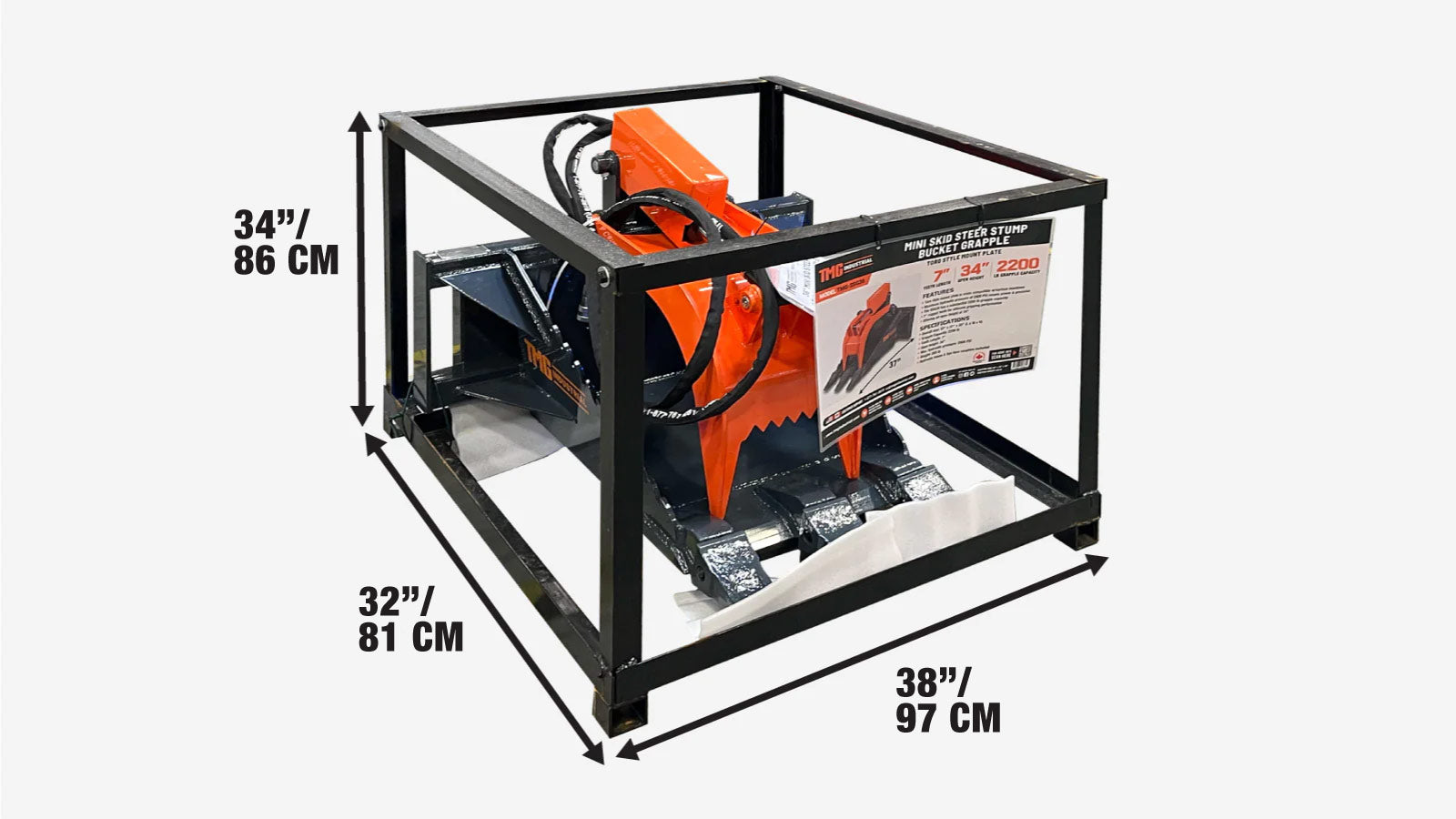 Mini Skid Steer Stump Bucket Grapple, 1000 kg (2200 lb) Grapple Capacity, Toro Style Mount Plate, TMG-SSG36-shipping-info-image