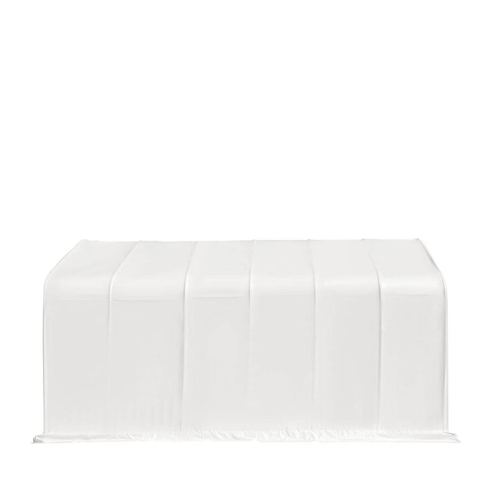 TMG Industrial 18’ x 30’ RV/Motorhome Storage Shelter, 17 oz PVC Fabric Cover, Front Roll-Up Door, Enclosed Rear Wall, 3-Layer Galvanized Steel Frame, 13’ Straight Sidewalls, TMG-ST1830