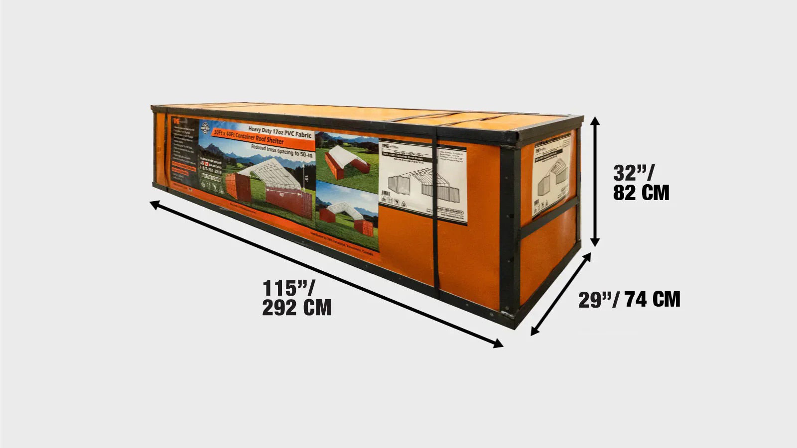 TMG Heavy Series™ 9 x 12m Container Shelter, 580 gsm Fire Retardant PVC Fabric, Water Resistant, UV Protected, TMG-ST3041CV-shipping-info-image