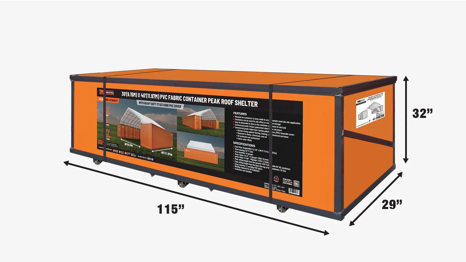 TMG Heavy Series™ 9m × 12m (30' × 40') PVC Fabric Container Peak Roof Shelter, Heavy Series™, Fire Retardant, UV Protected, TMG-ST3042CV (Previously ST3041CV)-shipping-info-image