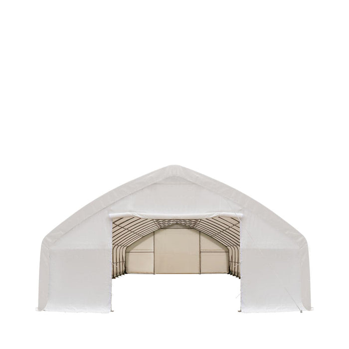 TMG Industrial 30' x 70' Straight Wall Peak Ceiling Storage Shelter with Heavy Duty 17 oz PVC Cover & Drive Through Doors, TMG-ST3070V