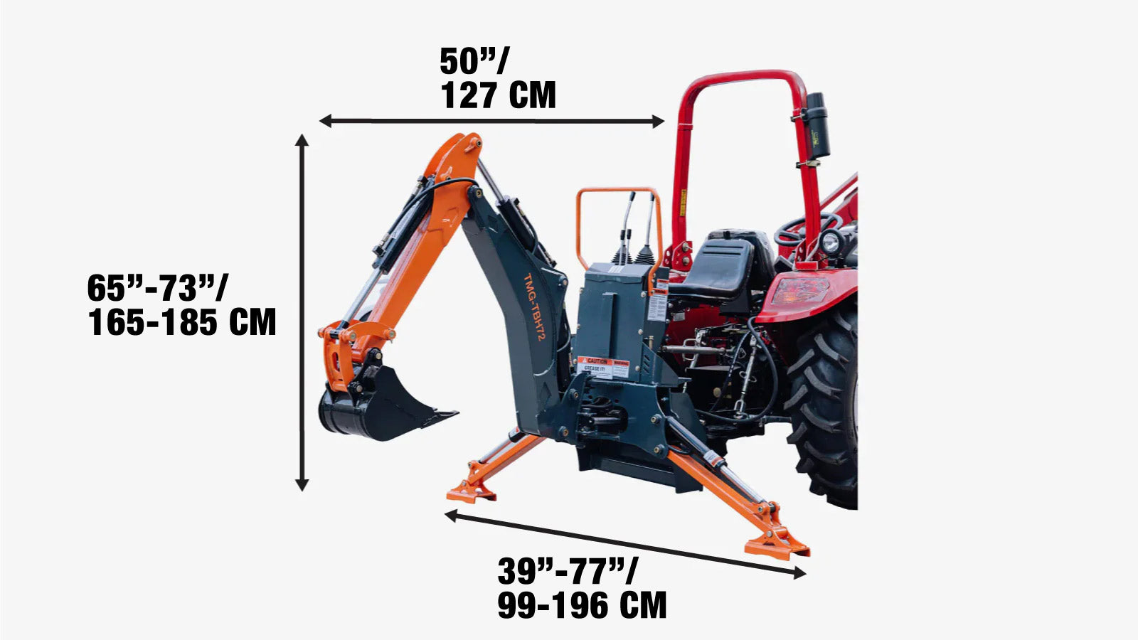 1813 mm (6’) 3-Point Hitch Swing Backhoe Attachment, Category 1, 20 - 65 HP Tractor TMG-TBH72-specifications-image