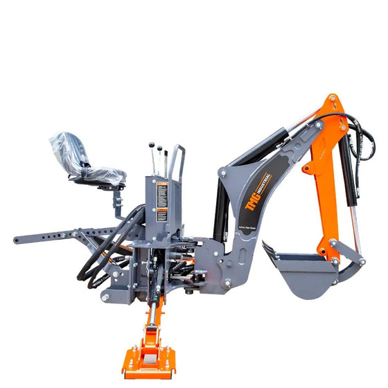 TMG Industrial 8-ft Tractor Swing Backhoe Attachment, Category 1 Hookup, 180° Boom and Bucket Rotation, 12” Bucket Included, TMG-TBH88
