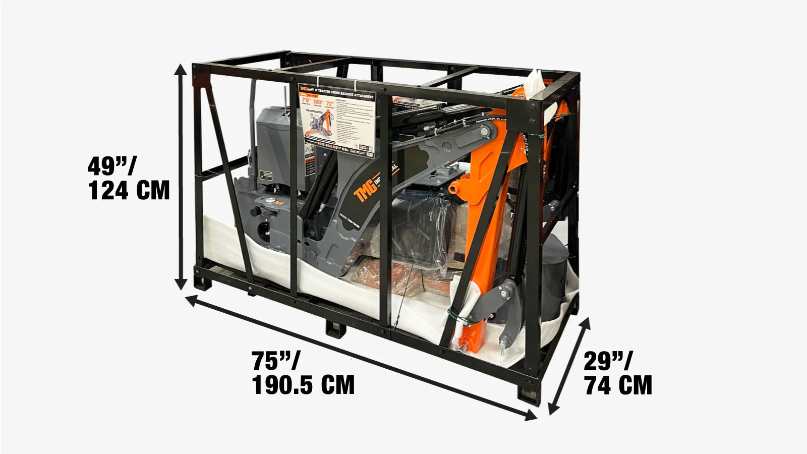 2380 mm (8’) Tractor Swing Backhoe Attachment, 180° Boom and Bucket Rotation TMG-TBH88-shipping-info-image