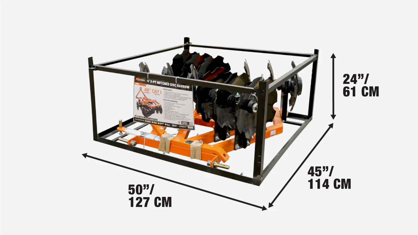 1200 mm (48″) Notched Disc Harrow, 3-Point Hitch, CAT 1, 20–30 HP Tractors, TMG-TDH04-shipping-info-image