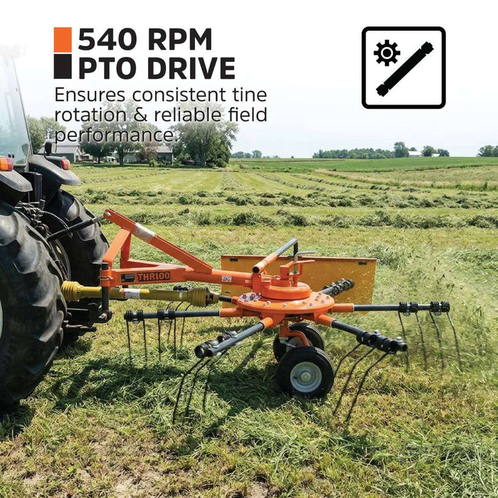 98" Hay Rake & Tedder, 12 Spring Tines, 3-Point Hitch Category 1, PTO Shaft Included, 18-50 HP Tractor, TMG-THR100 TMG Industrial CA