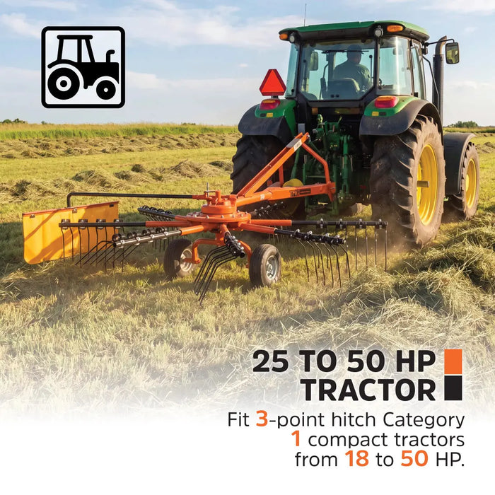 118" Hay Rake & Tedder, 24 Spring Tines, 3-Point Hitch Category 1, PTO Shaft Included, 25-50 HP Tractor, TMG-THR120 TMG Industrial CA