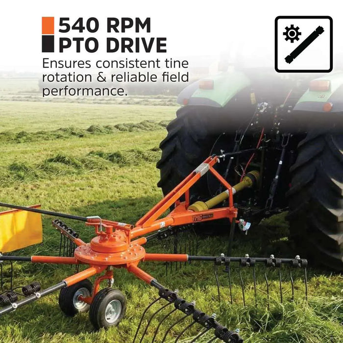 118" Hay Rake & Tedder, 24 Spring Tines, 3-Point Hitch Category 1, PTO Shaft Included, 25-50 HP Tractor, TMG-THR120 TMG Industrial CA